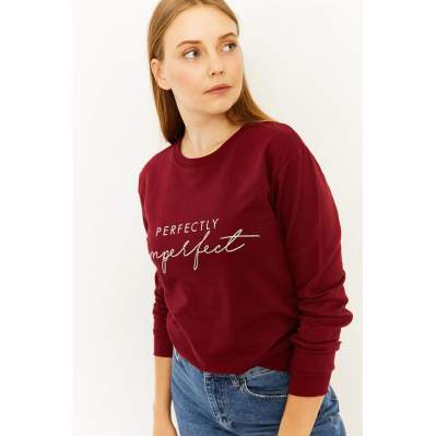 Kadın Bordo Perfectly Baskılı Sweatshirt