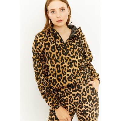 Kadın Siyah Leopar Desenli Sweatshirt