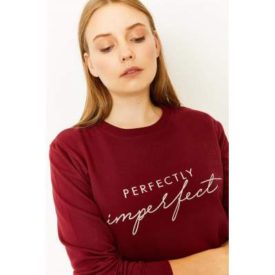 Kadın Bordo Perfectly Baskılı Sweatshirt