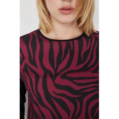 Kadın Bordo Zebra Desenli Bluz