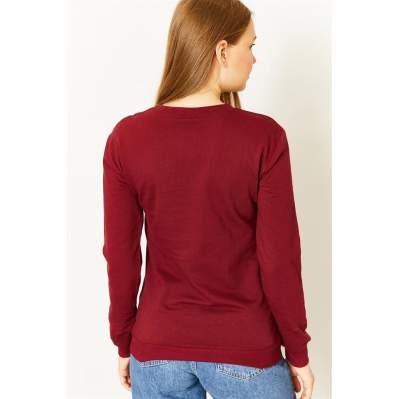 Kadın Bordo Perfectly Baskılı Sweatshirt