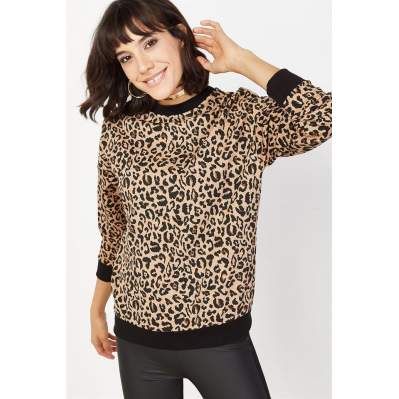 Kadın Siyah Leopar Desenli Sweatshirt