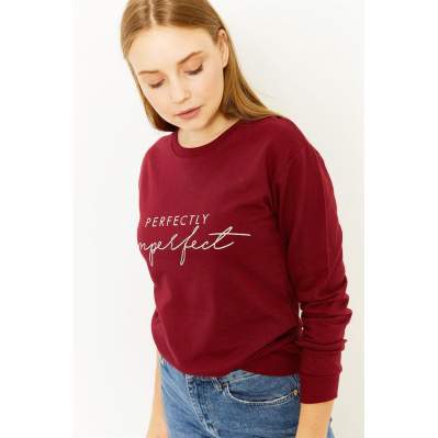 Kadın Bordo Perfectly Baskılı Sweatshirt