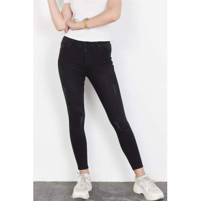 Kadın Siyah Eskitme Efektli Skinny Jeans