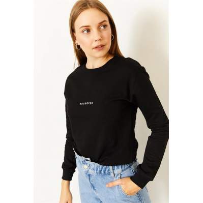 Kadın Siyah Reserved Baskılı Sweatshirt