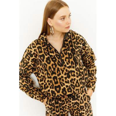 Kadın Siyah Leopar Desenli Sweatshirt