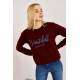 Kadın Bordo Baskılı Sweatshirt