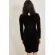 Kadın Siyah Yakası Bantlı İnci Süslemeli Kadife Elbise