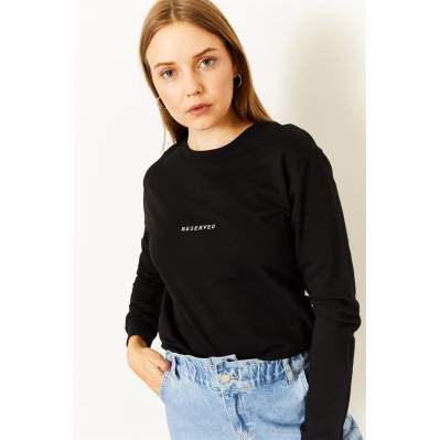 Kadın Siyah Reserved Baskılı Sweatshirt