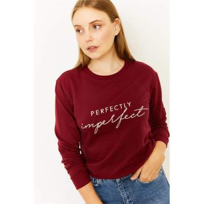 Kadın Bordo Perfectly Baskılı Sweatshirt