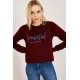 Kadın Bordo Baskılı Sweatshirt