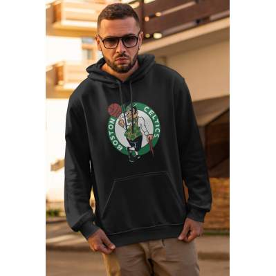 Boston Logo NBA Siyah Erkek Kapşonlu Sweatshirt - Hoodie