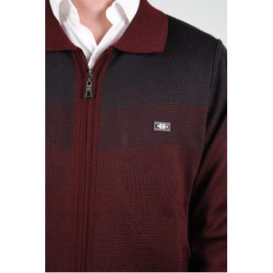 Çizgi Triko Erkek Battal Boy Polo Yaka Astarlı Triko Mont Fermuarlı Desenli 3XL - 4XL - 5XL - Bordo