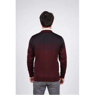 Çizgi Triko Erkek Battal Boy Polo Yaka Astarlı Triko Mont Fermuarlı Desenli 3XL - 4XL - 5XL - Bordo