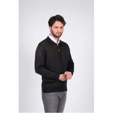 Çizgi Triko Erkek Battal Boy Polo Yaka Astarlı Triko Mont Fermuarlı Desenli 3XL - 4XL - 5XL - LACİVERT / KAHVE