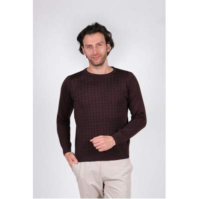 Çizgi Triko Erkek Battal Sıfır Yaka Triko Kazak Desenli Kol Ve Bel Lastikli Dokuma 3XL - 4XL - 5XL - Bordo