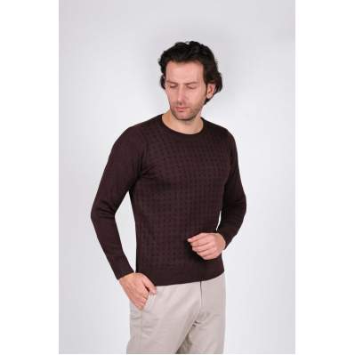 Çizgi Triko Erkek Battal Sıfır Yaka Triko Kazak Desenli Kol Ve Bel Lastikli Dokuma 3XL - 4XL - 5XL - Bordo