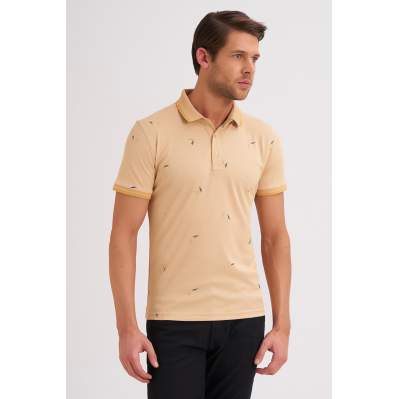 Çizgi Triko Erkek Slim Fit Polo Yaka Tişört Desenli Kolu Lastikli - BAL