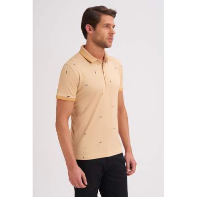 Çizgi Triko Erkek Slim Fit Polo Yaka Tişört Desenli Kolu Lastikli - BAL