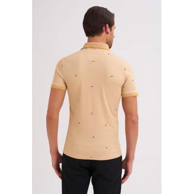 Çizgi Triko Erkek Slim Fit Polo Yaka Tişört Desenli Kolu Lastikli - BAL