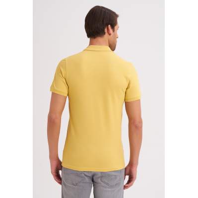 Çizgi Triko Erkek Slim Fit Polo Yaka Tişört Desenli Kolu Lastikli Kumaş %100 Pamuk - Sarı