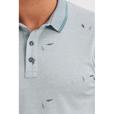 Çizgi Triko Erkek Slim Fit Polo Yaka Tişört Desenli Kolu Lastikli - Yeşil