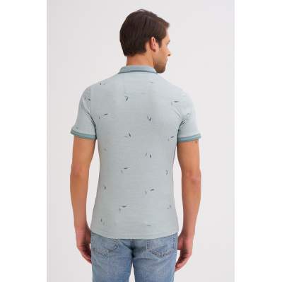 Çizgi Triko Erkek Slim Fit Polo Yaka Tişört Desenli Kolu Lastikli - Yeşil