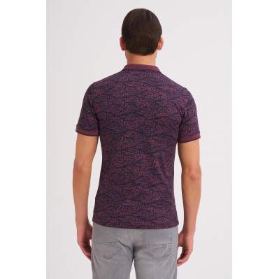 Çizgi Triko Erkek Slim Fit Polo Yaka Tişört Kolu Lastikli Desenli Günlük - Bordo