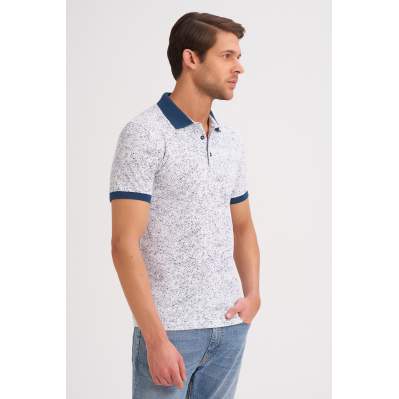 Çizgi Triko Erkek Slim Fit Polo Yaka Tişört Kolu Lastikli Kumaş %100 Pamuk - Beyaz