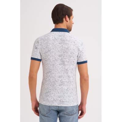 Çizgi Triko Erkek Slim Fit Polo Yaka Tişört Kolu Lastikli Kumaş %100 Pamuk - Beyaz