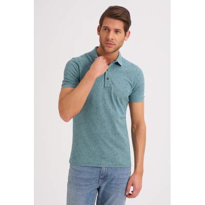 Çizgi Triko Erkek Slim Fit Polo Yaka Tişört Kolu Lastikli Kumaş %100 Pamuk - Yeşil