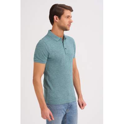 Çizgi Triko Erkek Slim Fit Polo Yaka Tişört Kolu Lastikli Kumaş %100 Pamuk - Yeşil