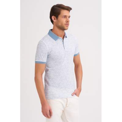 Çizgi Triko Erkek Tişört Slim Fit Polo Yaka Desenli Kolu Lastikli %100 Pamuk Kumaş - Beyaz