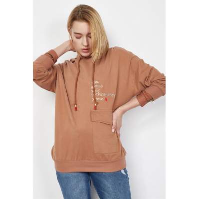 Kadın Taba Yazı Ve Cep Detaylı Sweatshirt