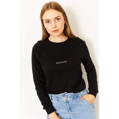 Kadın Siyah Reserved Baskılı Sweatshirt