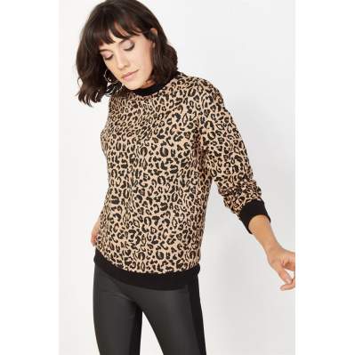 Kadın Siyah Leopar Desenli Sweatshirt