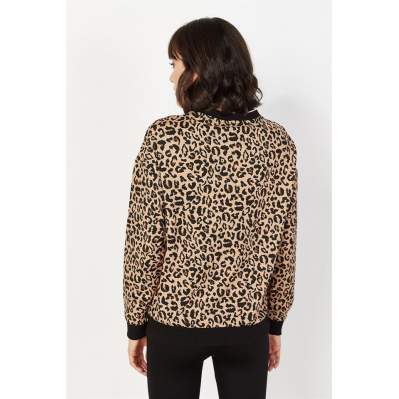 Kadın Siyah Leopar Desenli Sweatshirt