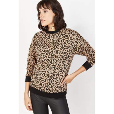 Kadın Siyah Leopar Desenli Sweatshirt