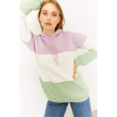 Kadın Lila Üç Renk Sweatshirt