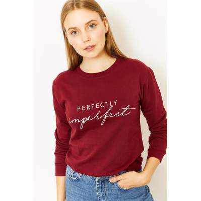 Kadın Bordo Perfectly Baskılı Sweatshirt