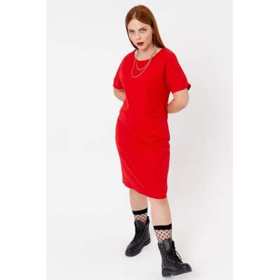 Kadın Kırmızı Büyük Beden Cepli Elbise